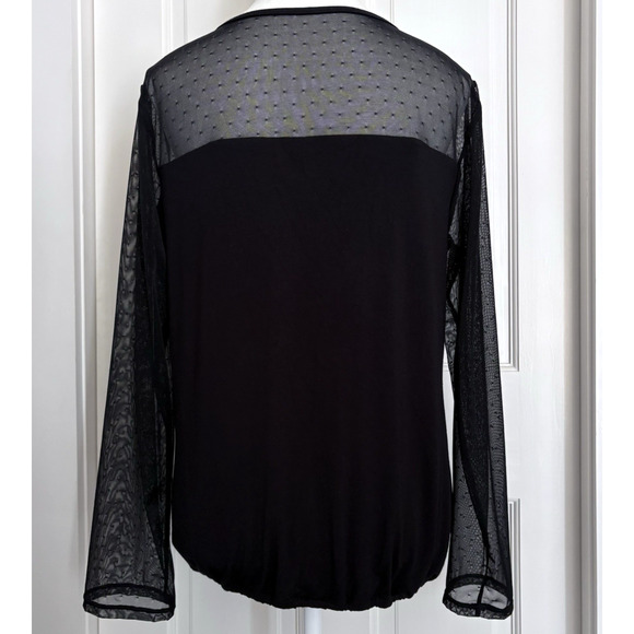 Amoena Black Sheer Mesh Dot Sweetheart Built In Bra Long Sleeve Blouse Top L - Picture 8 of 16